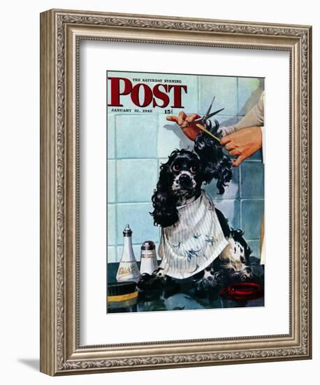 "Butch's Haircut," Saturday Evening Post Cover, January 31, 1948-Albert Staehle-Framed Giclee Print