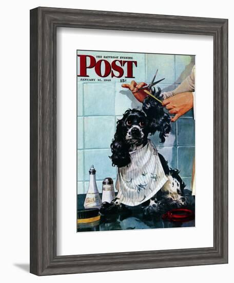 "Butch's Haircut," Saturday Evening Post Cover, January 31, 1948-Albert Staehle-Framed Giclee Print