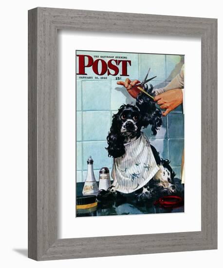 "Butch's Haircut," Saturday Evening Post Cover, January 31, 1948-Albert Staehle-Framed Giclee Print