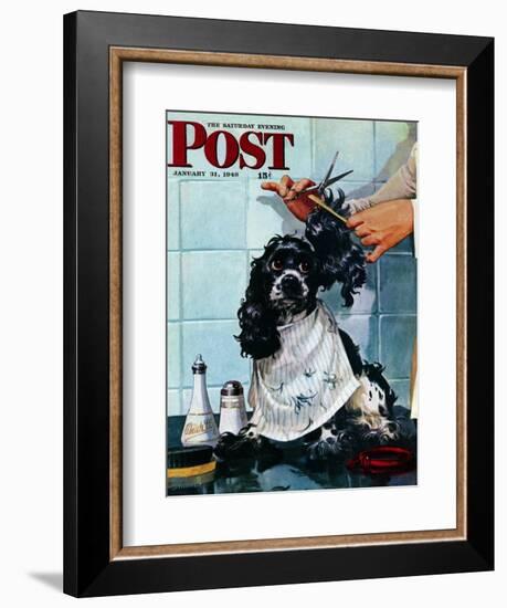 "Butch's Haircut," Saturday Evening Post Cover, January 31, 1948-Albert Staehle-Framed Giclee Print