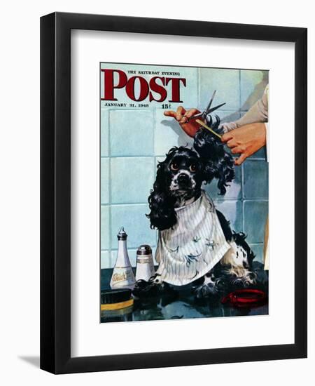 "Butch's Haircut," Saturday Evening Post Cover, January 31, 1948-Albert Staehle-Framed Giclee Print