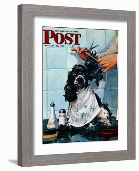 "Butch's Haircut," Saturday Evening Post Cover, January 31, 1948-Albert Staehle-Framed Giclee Print