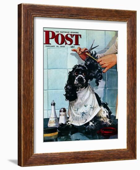 "Butch's Haircut," Saturday Evening Post Cover, January 31, 1948-Albert Staehle-Framed Giclee Print