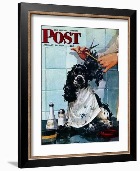 "Butch's Haircut," Saturday Evening Post Cover, January 31, 1948-Albert Staehle-Framed Giclee Print