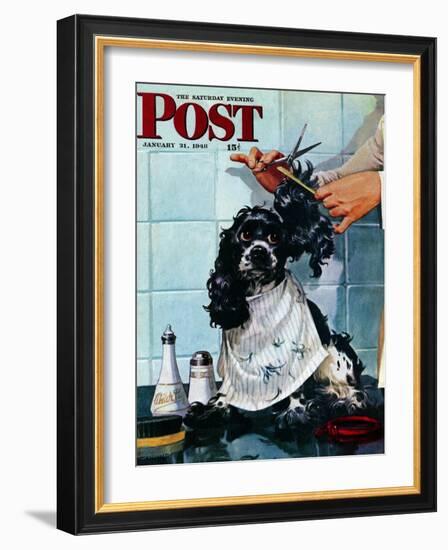 "Butch's Haircut," Saturday Evening Post Cover, January 31, 1948-Albert Staehle-Framed Premium Giclee Print