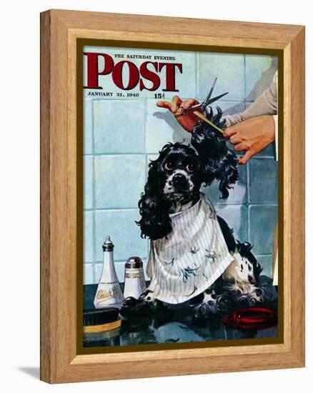 "Butch's Haircut," Saturday Evening Post Cover, January 31, 1948-Albert Staehle-Framed Premier Image Canvas