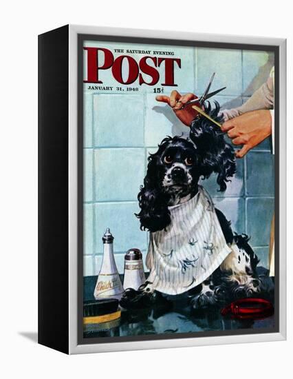 "Butch's Haircut," Saturday Evening Post Cover, January 31, 1948-Albert Staehle-Framed Premier Image Canvas