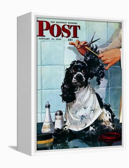 "Butch's Haircut," Saturday Evening Post Cover, January 31, 1948-Albert Staehle-Framed Premier Image Canvas