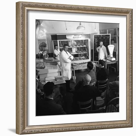 Butcher from Danish Bacon Giving a Demonstration, Kilnhurst, South Yorkshire, 1961-Michael Walters-Framed Photographic Print