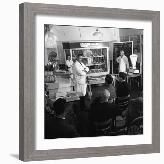 Butcher from Danish Bacon Giving a Demonstration, Kilnhurst, South Yorkshire, 1961-Michael Walters-Framed Photographic Print