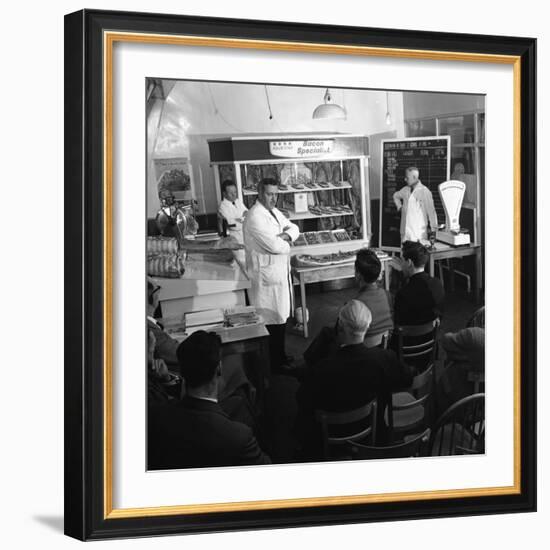 Butcher from Danish Bacon Giving a Demonstration, Kilnhurst, South Yorkshire, 1961-Michael Walters-Framed Photographic Print