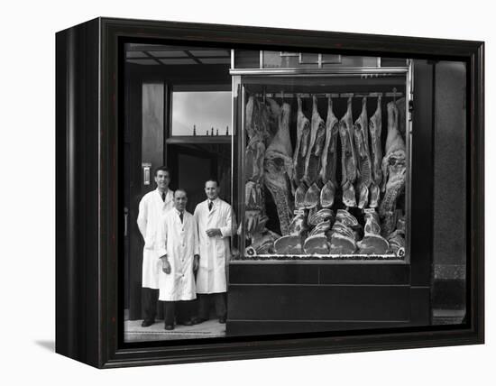 Butchers Standing Next to their Shop Window Display, South Yorkshire, 1955-Michael Walters-Framed Premier Image Canvas