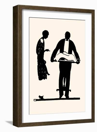 Butler Holding a Tray Takes Instruction from the Lady of the Home-Maxfield Parrish-Framed Art Print