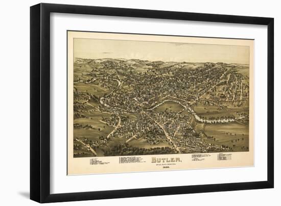 Butler, Pennsylvania - Panoramic Map-Lantern Press-Framed Art Print