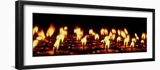 Butter lamps lit for the sacred full moon of July in Lo Manthang, Mustang Region, Nepal-null-Framed Photographic Print
