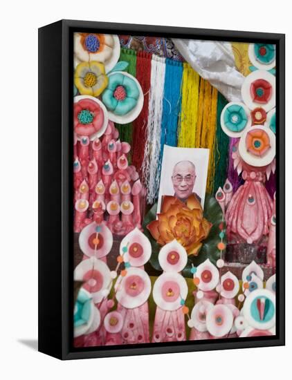 Butter Sculptures Suround Photo of the Dalai Lama, Kathok Wodsallin Gompa, Yuksam, Sikkim, India-Jane Sweeney-Framed Premier Image Canvas