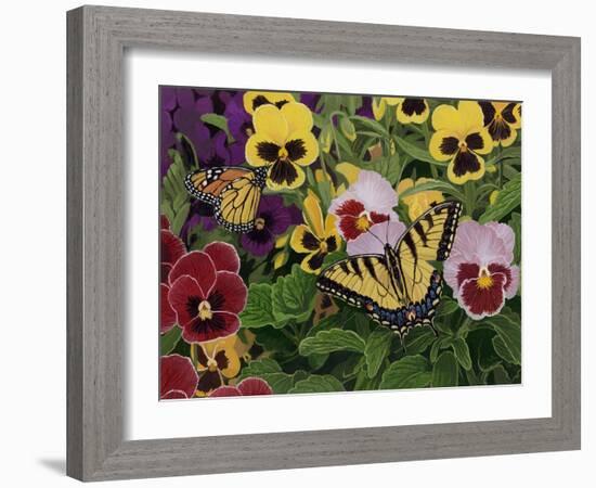 Butterflies and Pansies-William Vanderdasson-Framed Giclee Print