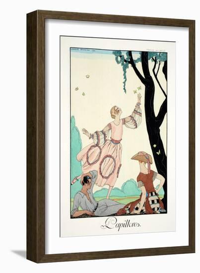 Butterflies, from 'Falbalas and Fanfreluches, Almanach des Modes Présentes,-Georges Barbier-Framed Giclee Print