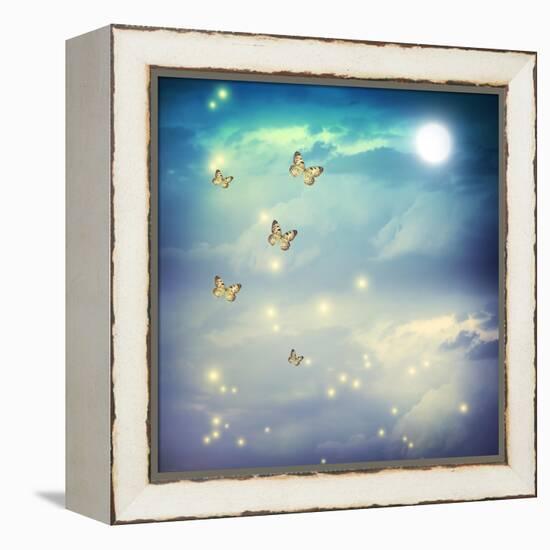 Butterflies In A Fantasy Moonligt Landscape-Melpomene-Framed Stretched Canvas