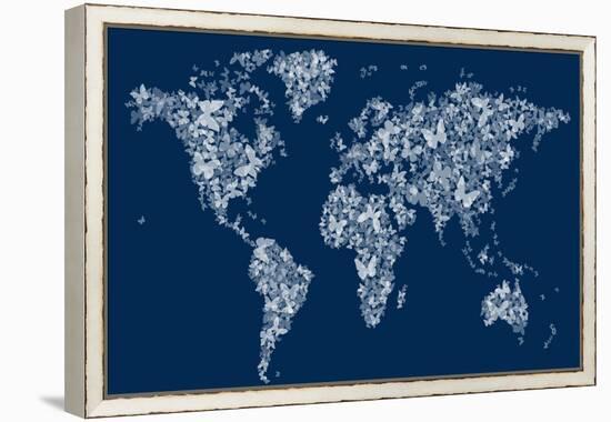 Butterflies Map of the World Map-Michael Tompsett-Framed Stretched Canvas