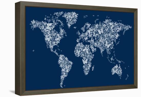 Butterflies Map of the World Map-Michael Tompsett-Framed Stretched Canvas