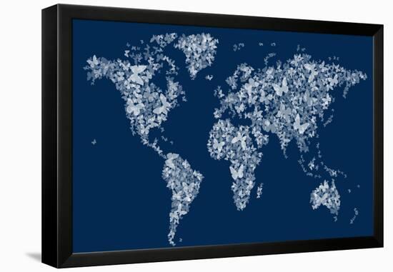 Butterflies Map of the World Map-Michael Tompsett-Framed Stretched Canvas