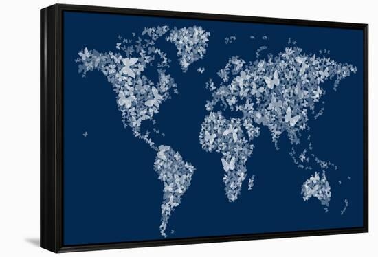 Butterflies Map of the World Map-Michael Tompsett-Framed Stretched Canvas