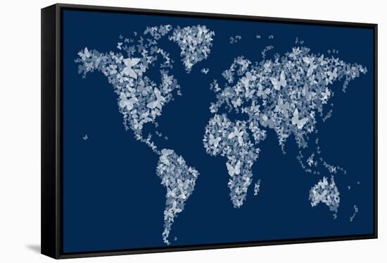 Butterflies Map of the World Map-Michael Tompsett-Framed Stretched Canvas