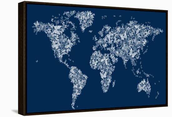 Butterflies Map of the World Map-Michael Tompsett-Framed Stretched Canvas