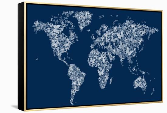 Butterflies Map of the World Map-Michael Tompsett-Framed Stretched Canvas