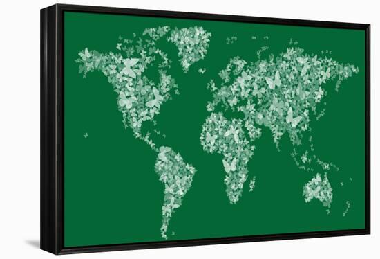 Butterflies Map of the World Map-Michael Tompsett-Framed Stretched Canvas