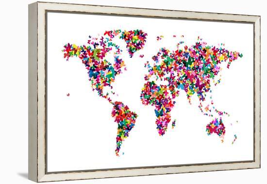 Butterflies Map of the World-Michael Tompsett-Framed Stretched Canvas