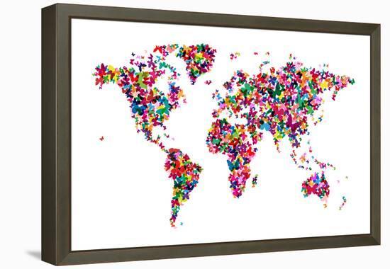 Butterflies Map of the World-Michael Tompsett-Framed Stretched Canvas