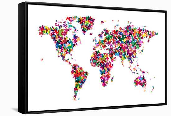 Butterflies Map of the World-Michael Tompsett-Framed Stretched Canvas