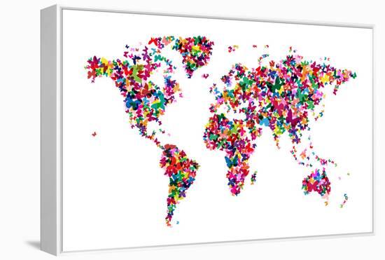 Butterflies Map of the World-Michael Tompsett-Framed Stretched Canvas