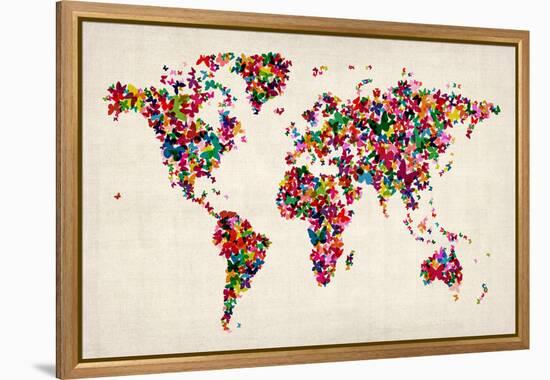 Butterflies Map of the World-Michael Tompsett-Framed Stretched Canvas