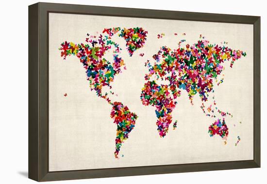 Butterflies Map of the World-Michael Tompsett-Framed Stretched Canvas