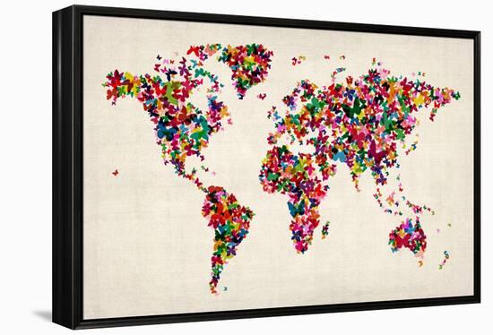 Butterflies Map of the World-Michael Tompsett-Framed Stretched Canvas