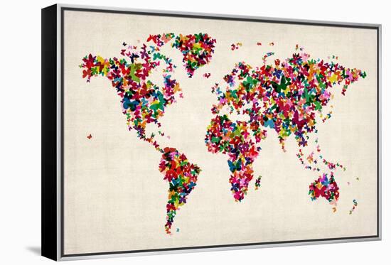 Butterflies Map of the World-Michael Tompsett-Framed Stretched Canvas