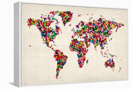 Butterflies Map of the World-Michael Tompsett-Framed Stretched Canvas