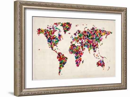 Butterflies Map of the World-Michael Tompsett-Framed Art Print