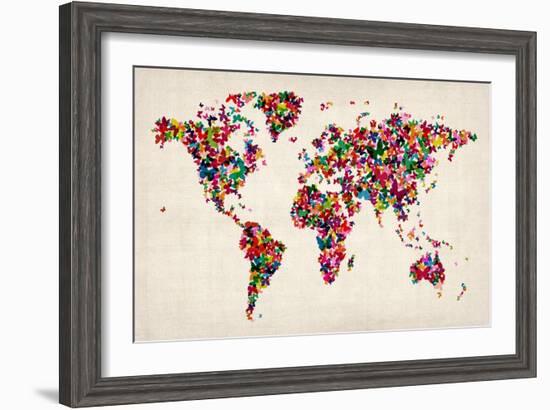 Butterflies Map of the World-Michael Tompsett-Framed Art Print