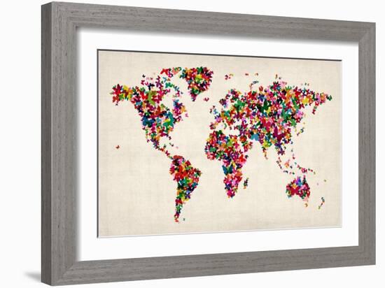 Butterflies Map of the World-Michael Tompsett-Framed Art Print