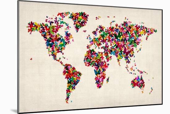 Butterflies Map of the World-Michael Tompsett-Mounted Art Print