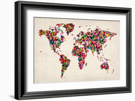 Butterflies Map of the World-Michael Tompsett-Framed Art Print