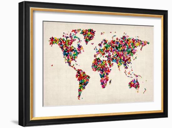 Butterflies Map of the World-Michael Tompsett-Framed Art Print