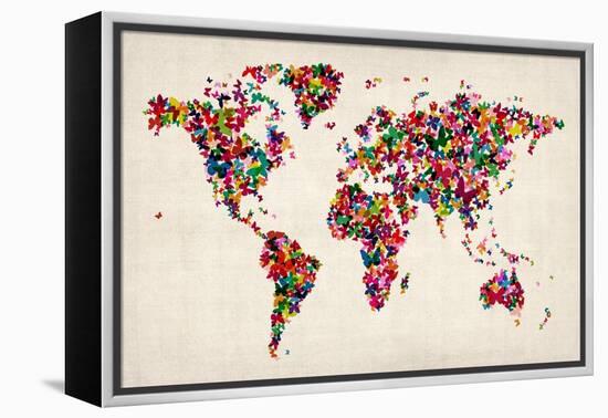 Butterflies Map of the World-Michael Tompsett-Framed Stretched Canvas