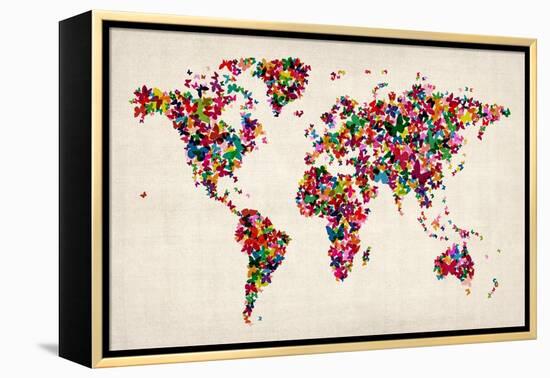 Butterflies Map of the World-Michael Tompsett-Framed Stretched Canvas