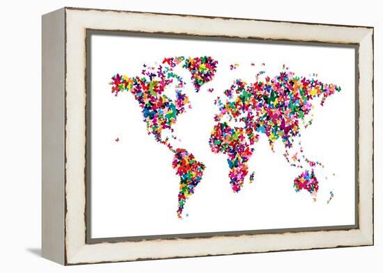 Butterflies Map of the World-Michael Tompsett-Framed Stretched Canvas