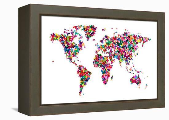 Butterflies Map of the World-Michael Tompsett-Framed Stretched Canvas